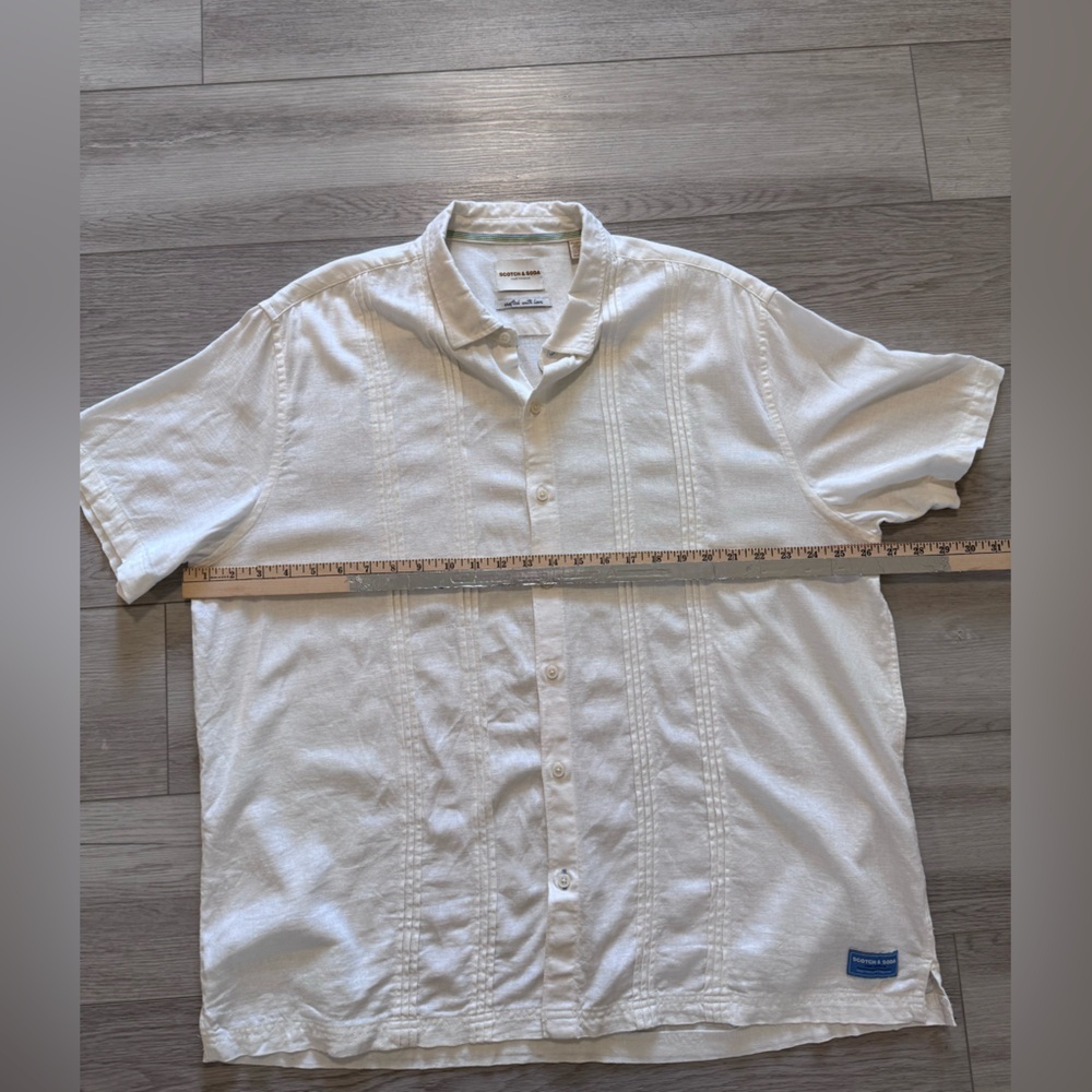 Scotch & Soda Shirt Linen Blend Sz XXL Short Sleeve Woven Off White Vacation - Picture 9 of 14